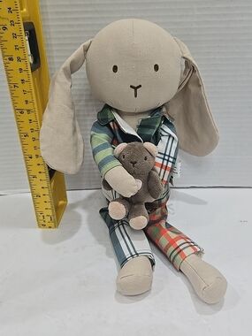 Hearth & Hand Magnolia Bunny Rabbit W/Teddy Bear Plush Plaid Outfit NWOT